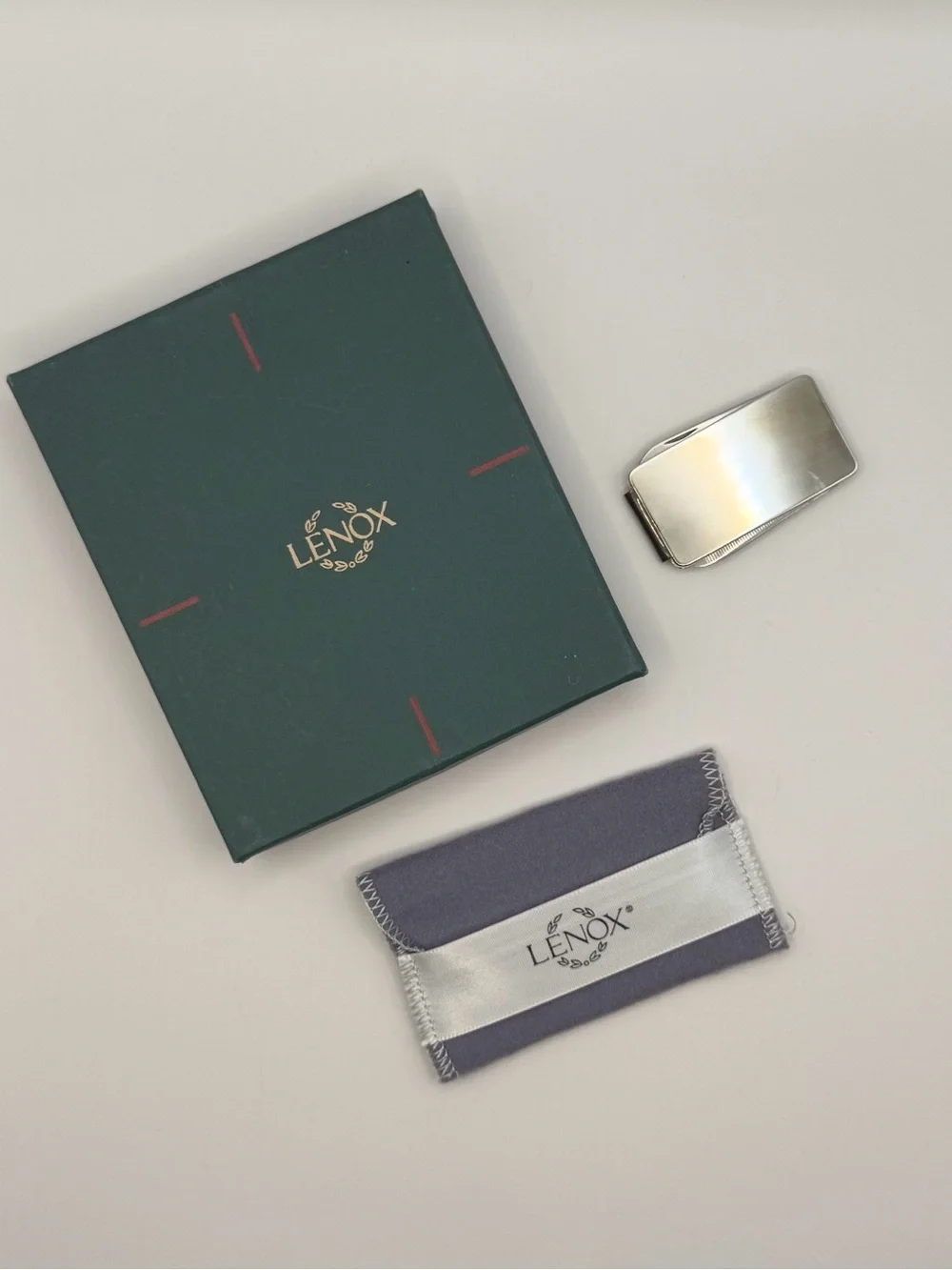 NWT Lenox Polished Silver Tone Money Clip with Branded Pouch